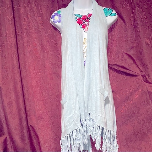 Hollister Light Blue Sleeveless Fringe Cardigan - Picture 3 of 5